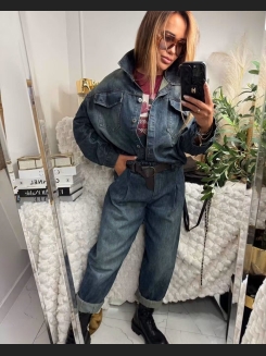 Jeansowe spodnie na gumie w stylu vintage
